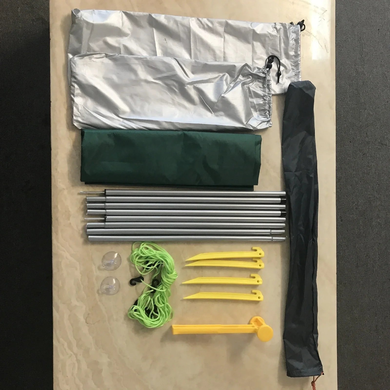 Green Unity car side awning extended 2.8m with aluminium poles and double bedroom structure for camping