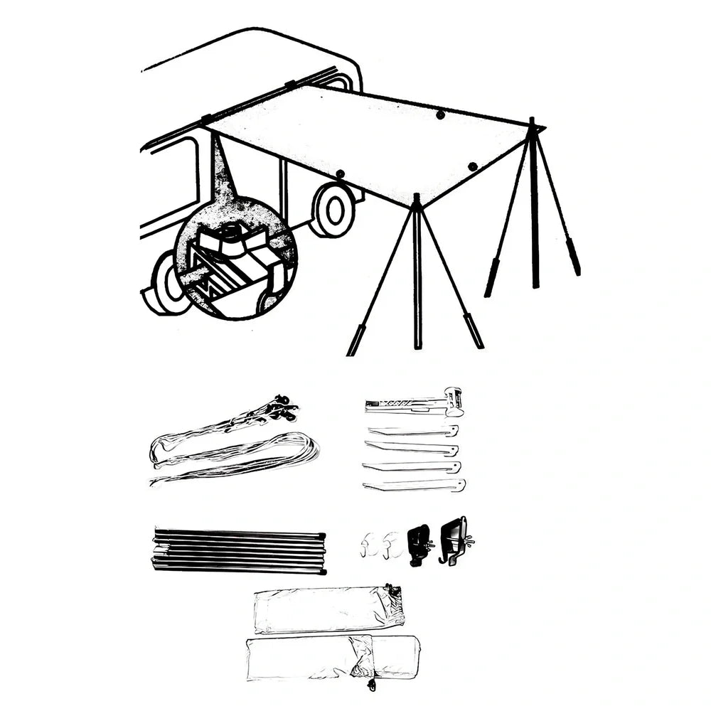 Green Unity car side awning extended 2.8m with aluminium poles and double bedroom structure for camping