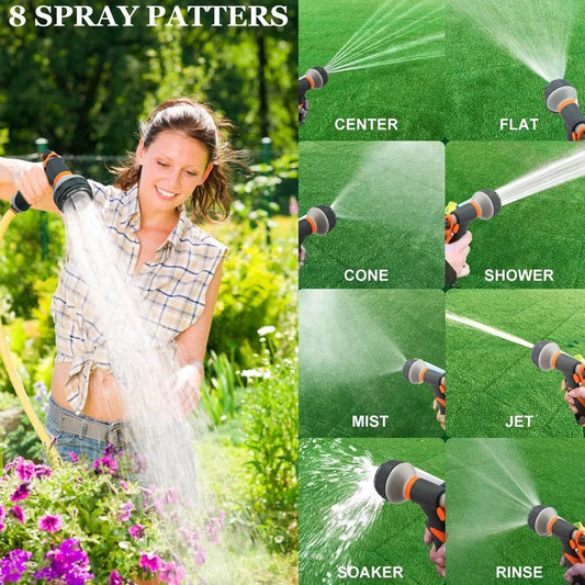 Green all-metal garden spray gun with adjustable nozzle and ergonomic trigger grip