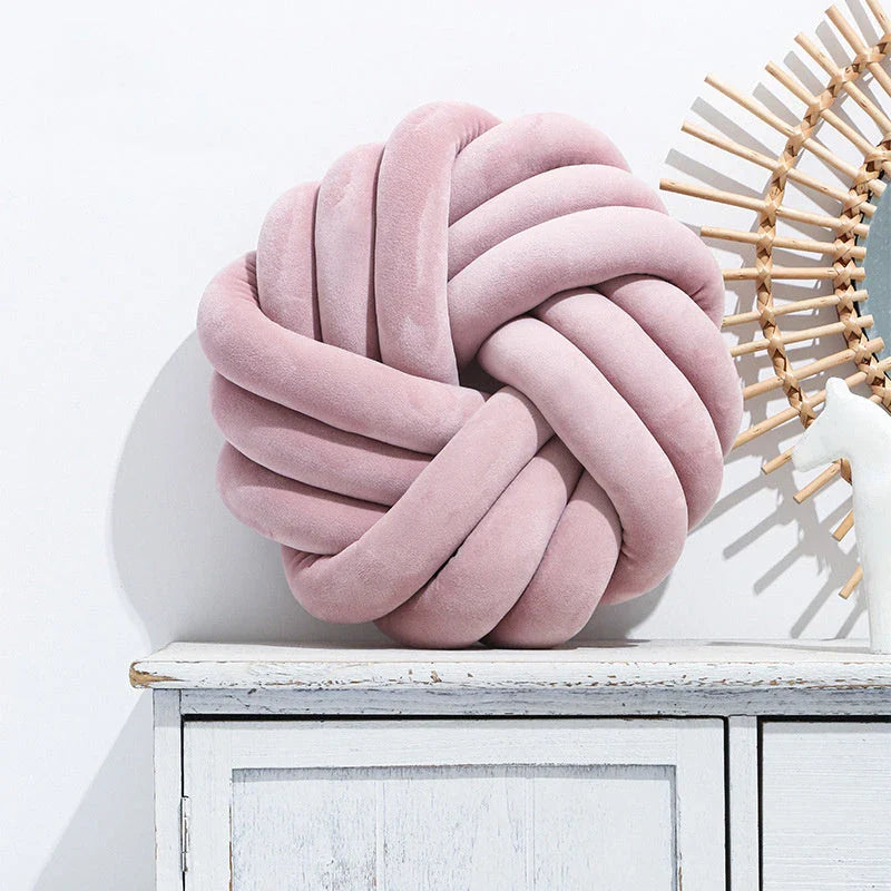Comfy knotted ball decorative pillows in various colors, perfect for living rooms, offices, and photography