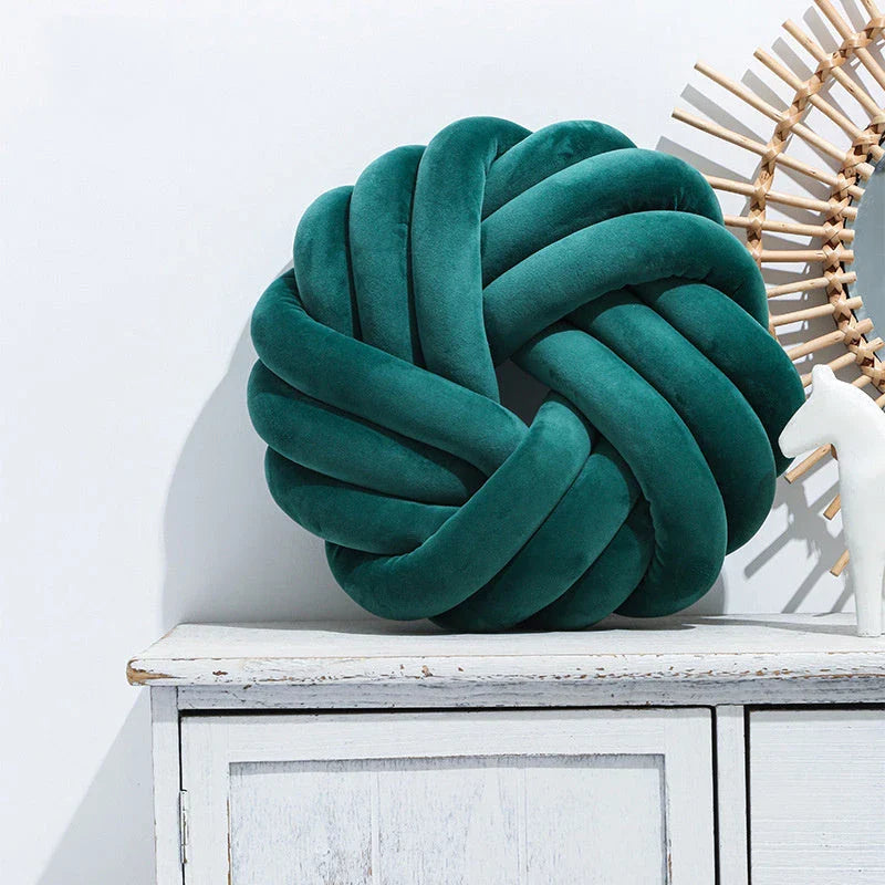 Comfy knotted ball decorative pillows in various colors, perfect for living rooms, offices, and photography