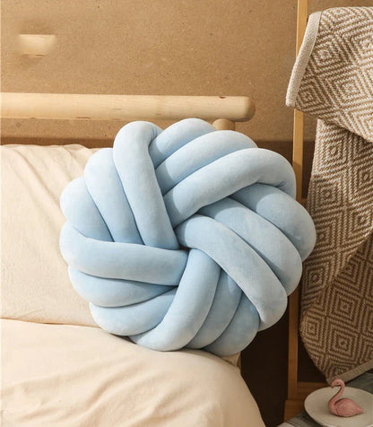Comfy knotted ball decorative pillows in various colors, perfect for living rooms, offices, and photography