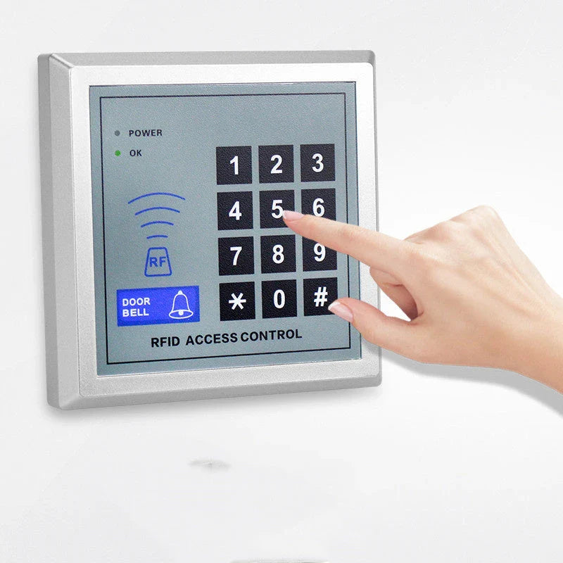 Secure access control system with keypad, RFID cards, and metal housing for home and office security