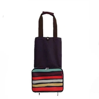 Collapsible shopping tote bag made of durable 600D encrypted Oxford cloth, with reinforced bottom tug strap for hands-free carrying