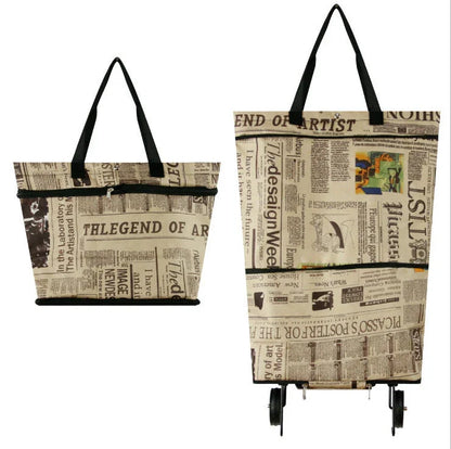 Collapsible shopping tote bag made of durable 600D encrypted Oxford cloth, with reinforced bottom tug strap for hands-free carrying