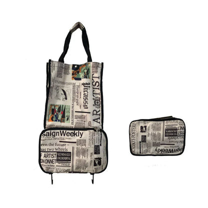 Collapsible shopping tote bag made of durable 600D encrypted Oxford cloth, with reinforced bottom tug strap for hands-free carrying