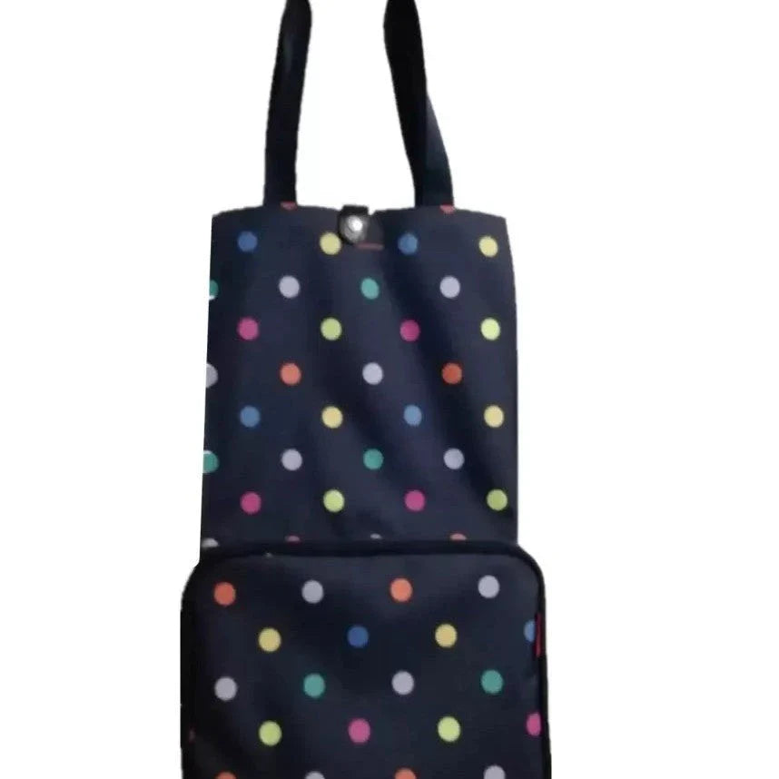 Collapsible shopping tote bag made of durable 600D encrypted Oxford cloth, with reinforced bottom tug strap for hands-free carrying