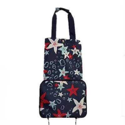Collapsible shopping tote bag made of durable 600D encrypted Oxford cloth, with reinforced bottom tug strap for hands-free carrying