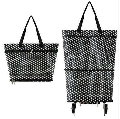 Collapsible shopping tote bag made of durable 600D encrypted Oxford cloth, with reinforced bottom tug strap for hands-free carrying