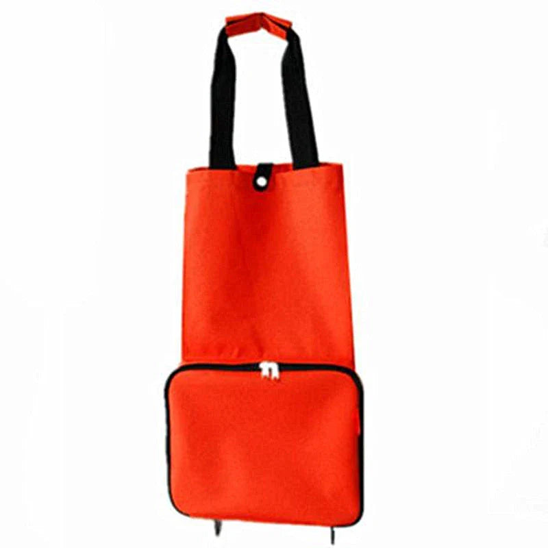 Collapsible shopping tote bag made of durable 600D encrypted Oxford cloth, with reinforced bottom tug strap for hands-free carrying