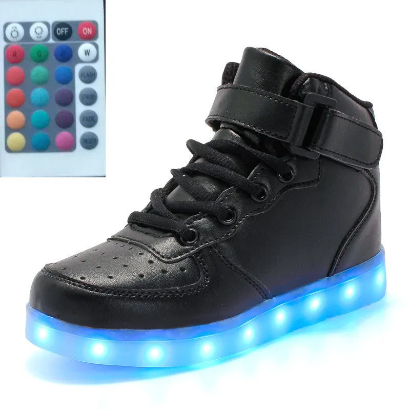 High-Top LED Luminous Shoes with Remote Control, Rubber Sole and Mesh Lining, Front Tie Wear-Resistant High-Top Trainers for Square Ghost Dance and Running, Unisex Colours Black Gold Red Silver White