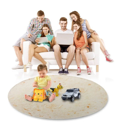 Round burrito tortilla wrap blanket with printed design in soft flannel microfiber material
