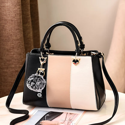 PU shoulder handbag with polyester lining, single soft handle and outer open pocket, five styles