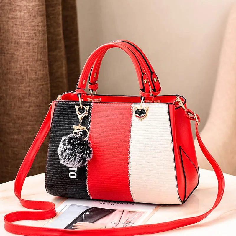 PU shoulder handbag with polyester lining, single soft handle and outer open pocket, five styles