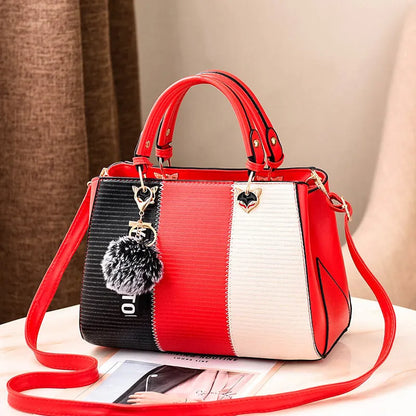 PU shoulder handbag with polyester lining, single soft handle and outer open pocket, five styles