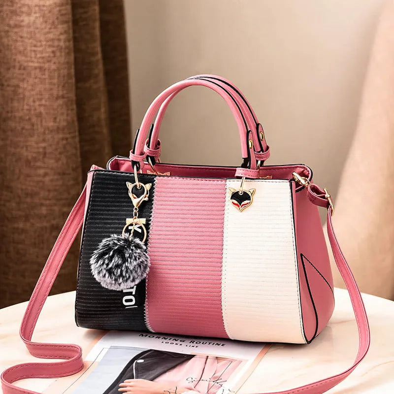 PU shoulder handbag with polyester lining, single soft handle and outer open pocket, five styles