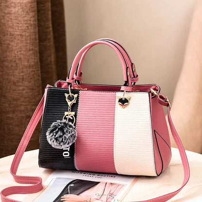 PU shoulder handbag with polyester lining, single soft handle and outer open pocket, five styles