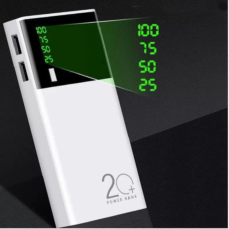 20000mAh Power Bank with 80% conversion rate, featuring a black plastic shell measuring 135 x 60 x 20mm, suitable for general purpose charging using 18650 lithium-ion battery technology