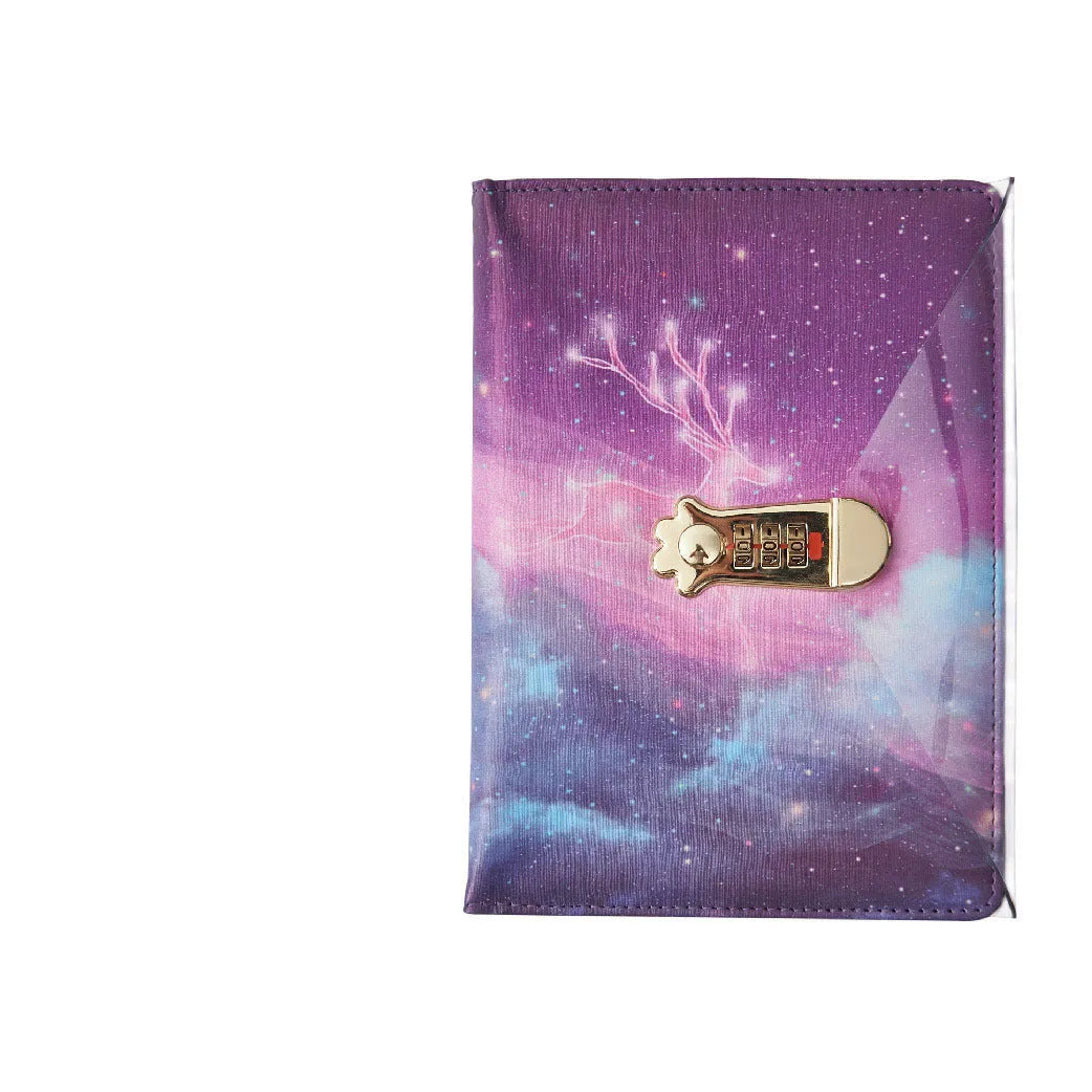 A5 password book with combination lock in five colour designs featuring imitation leather cover