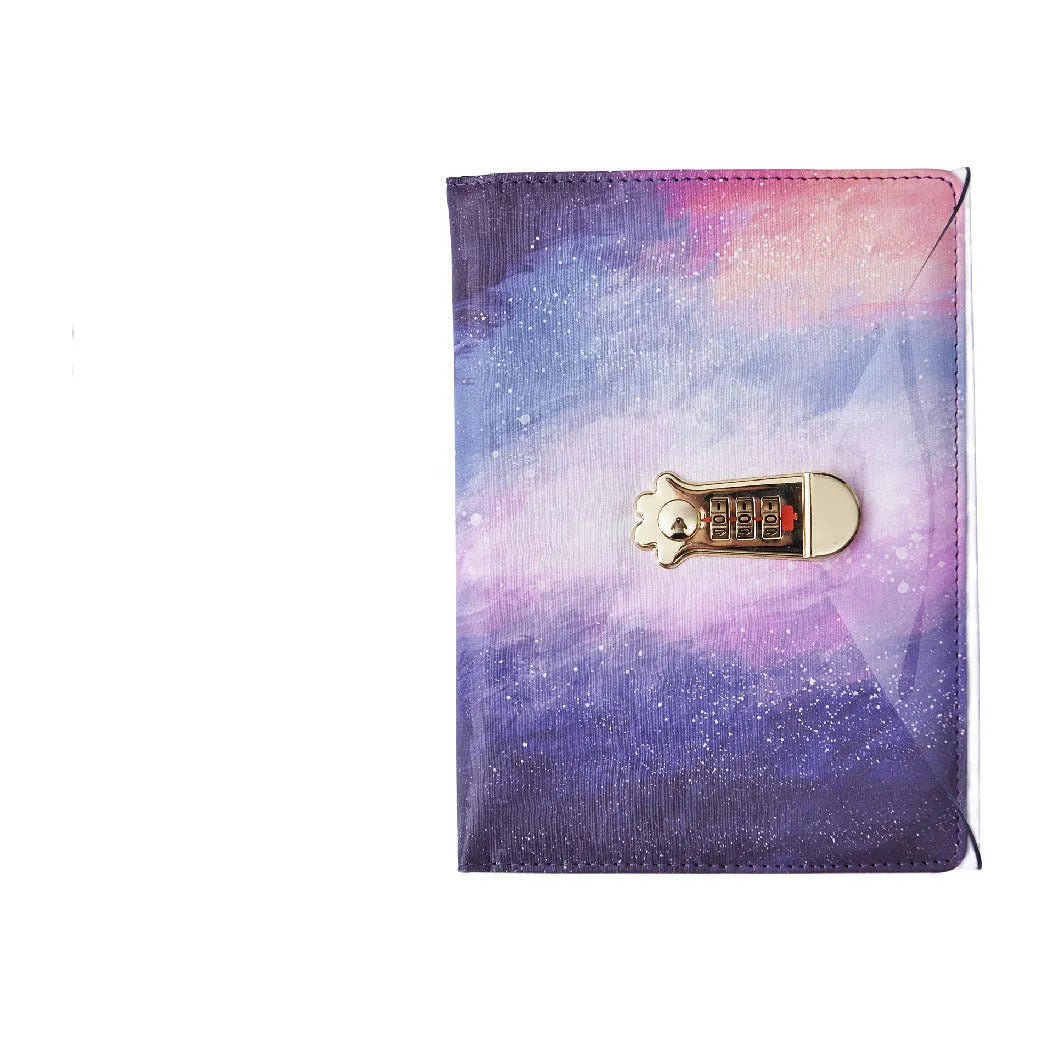 A5 password book with combination lock in five colour designs featuring imitation leather cover