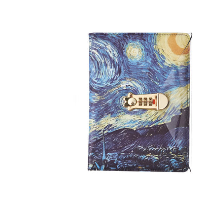 A5 password book with combination lock in five colour designs featuring imitation leather cover