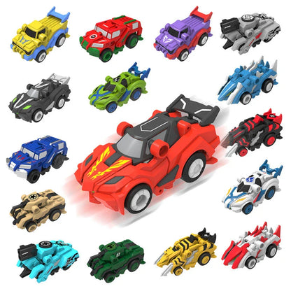 Transforming robot car toy with bounce action and multiple car modes