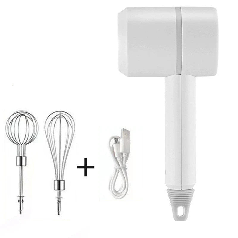 Cordless Electric Hand Mixer with 3-speed settings, rechargeable design, and whisk and egg beater attachments for baking