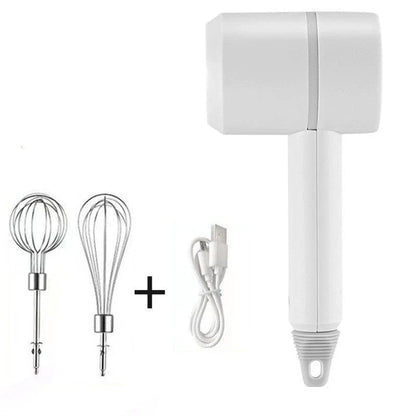 Cordless Electric Hand Mixer with 3-speed settings, rechargeable design, and whisk and egg beater attachments for baking