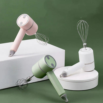 Cordless Electric Hand Mixer with 3-speed settings, rechargeable design, and whisk and egg beater attachments for baking
