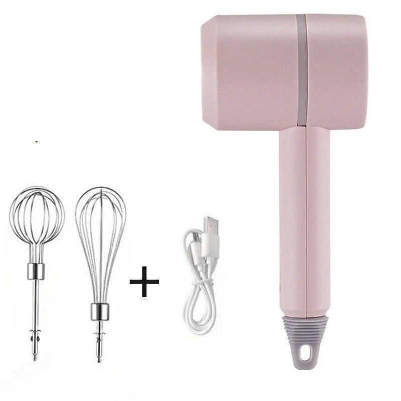 Cordless Electric Hand Mixer with 3-speed settings, rechargeable design, and whisk and egg beater attachments for baking