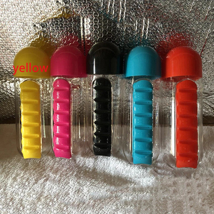 7-Day Pill Organizer Water Bottle - Portable Drink Container with Medication Storage