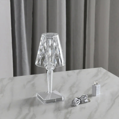 Elegant crystal acrylic table lamp with touch-sensitive controls and up to 6 hours of cordless battery life