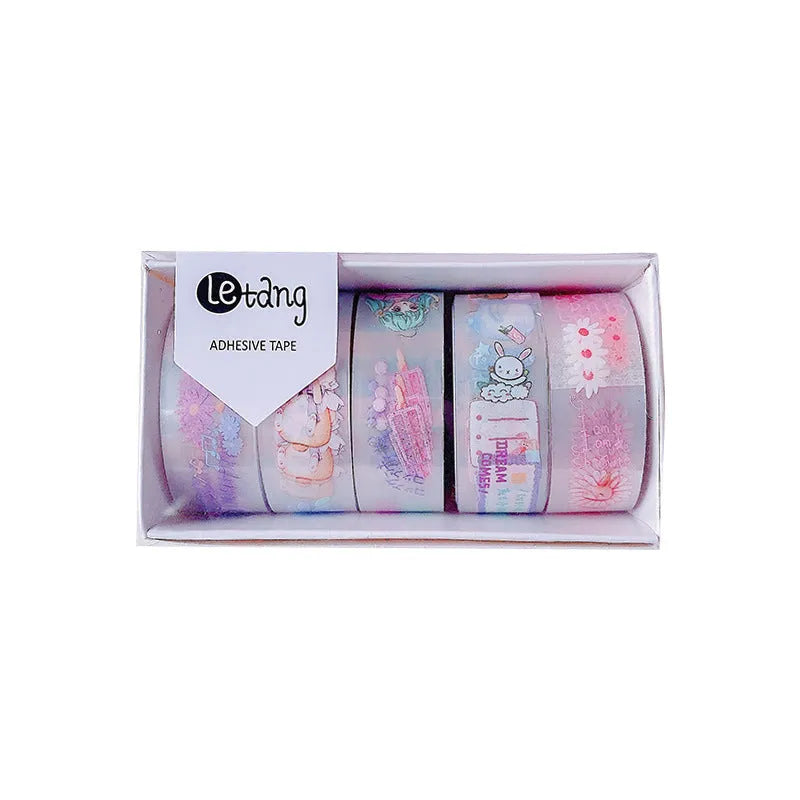Creative hand account stickers with dinosaur, duck, cat, and rabbit designs on 1.5 cm washi paper tape