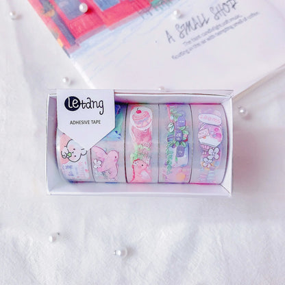 Creative hand account stickers with dinosaur, duck, cat, and rabbit designs on 1.5 cm washi paper tape