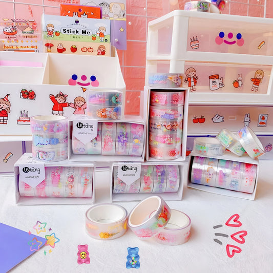 Creative hand account stickers with dinosaur, duck, cat, and rabbit designs on 1.5 cm washi paper tape
