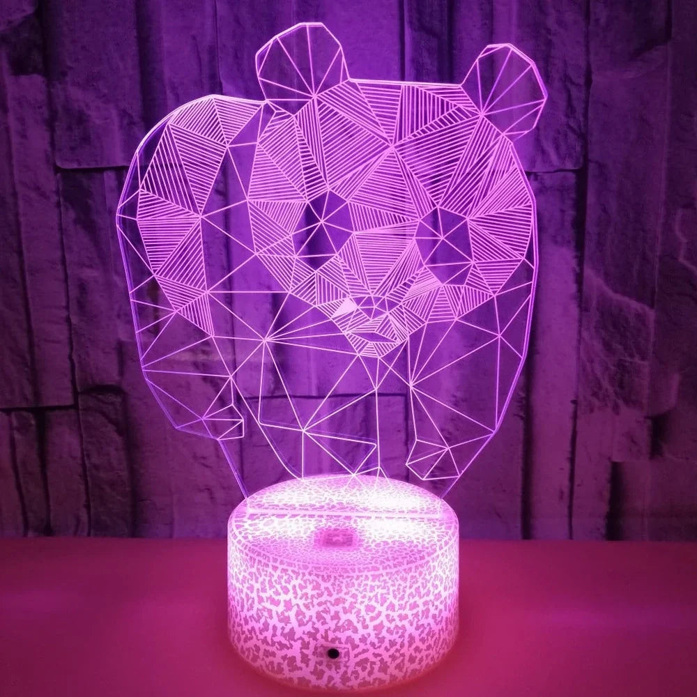 Panda LED night light with colourful 3D acrylic design and remote control
