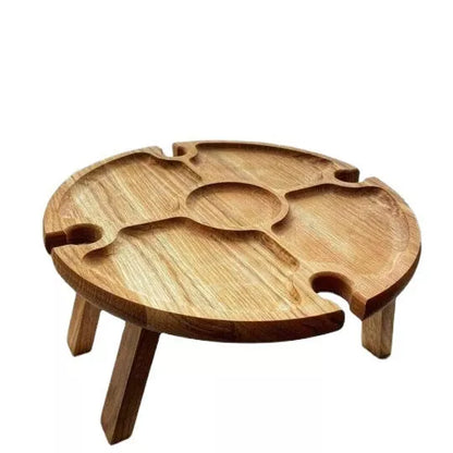 Portable wooden outdoor table with foldable design, perfect for picnics and camping