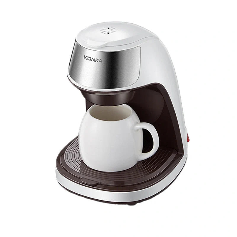 Mini American portable coffee maker with ceramic cup, compact design