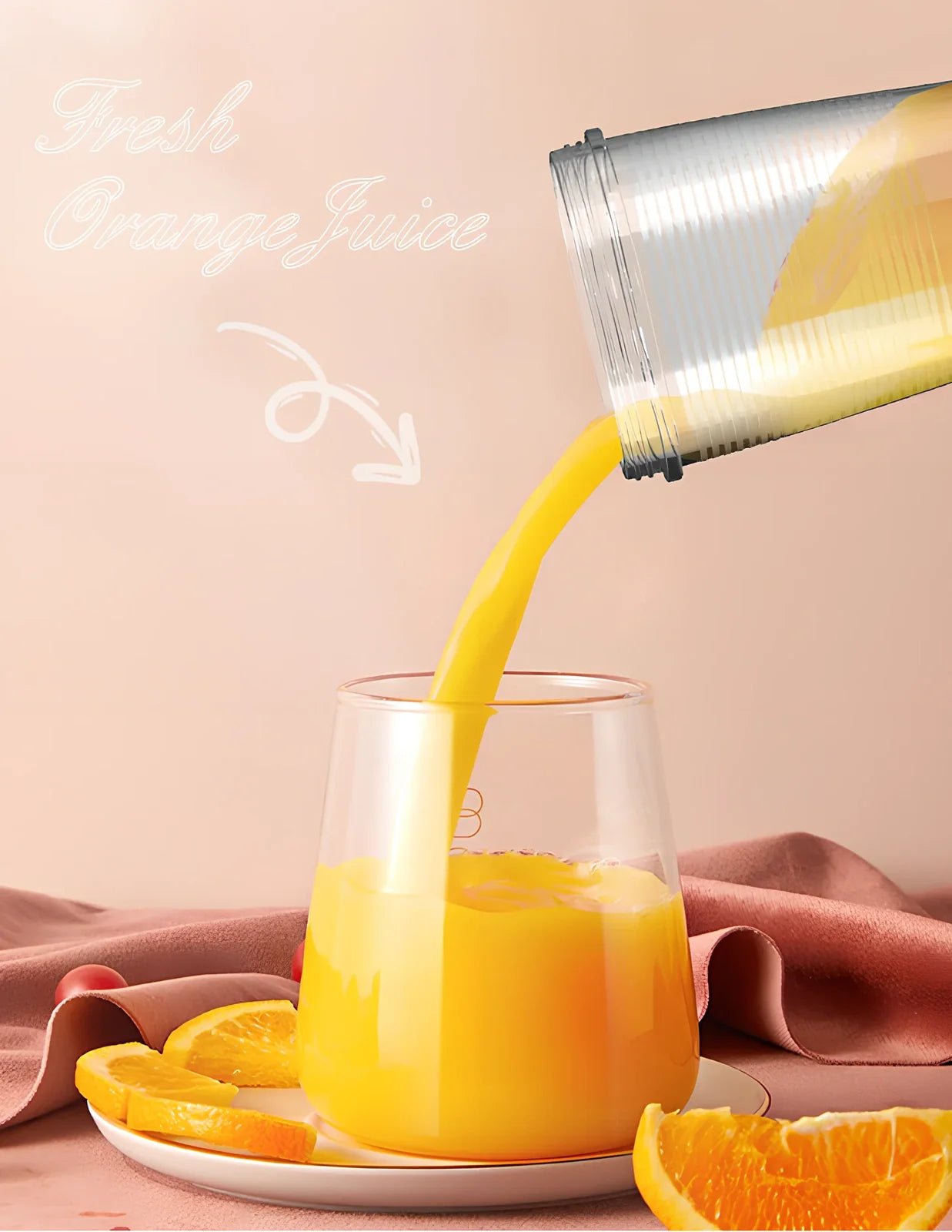 Dark blue USB mini juicer cup with 400mL capacity, four blades, and 185mm height for portable blending