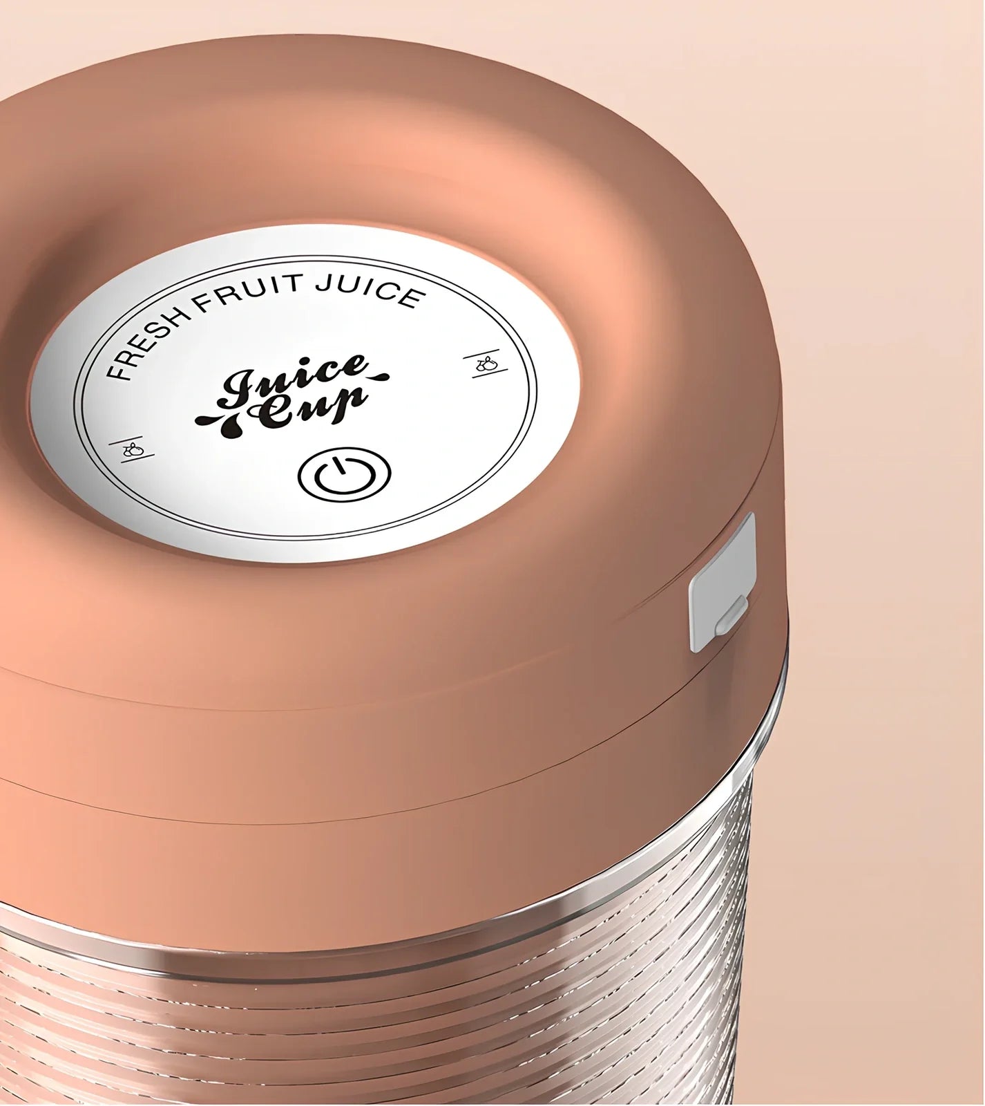 Dark blue USB mini juicer cup with 400mL capacity, four blades, and 185mm height for portable blending