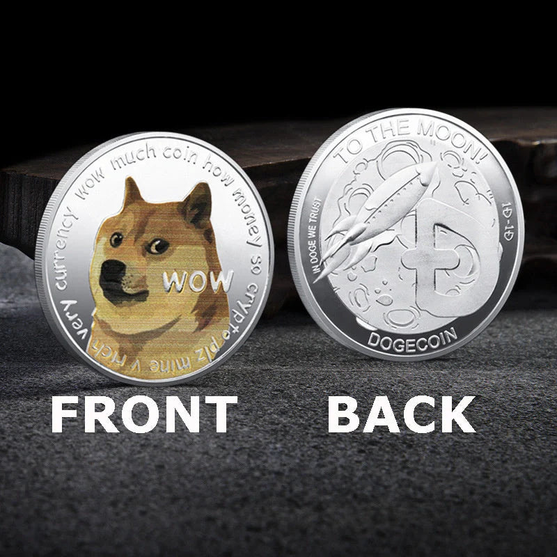 Gold-plated Dogecoin commemorative coin featuring the cute Dogecoin dog design, perfect for collectors and crypto enthusiasts.