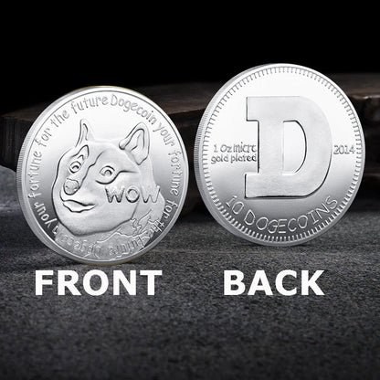 Gold-plated Dogecoin commemorative coin featuring the cute Dogecoin dog design, perfect for collectors and crypto enthusiasts.