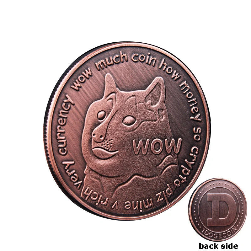 Gold-plated Dogecoin commemorative coin featuring the cute Dogecoin dog design, perfect for collectors and crypto enthusiasts.