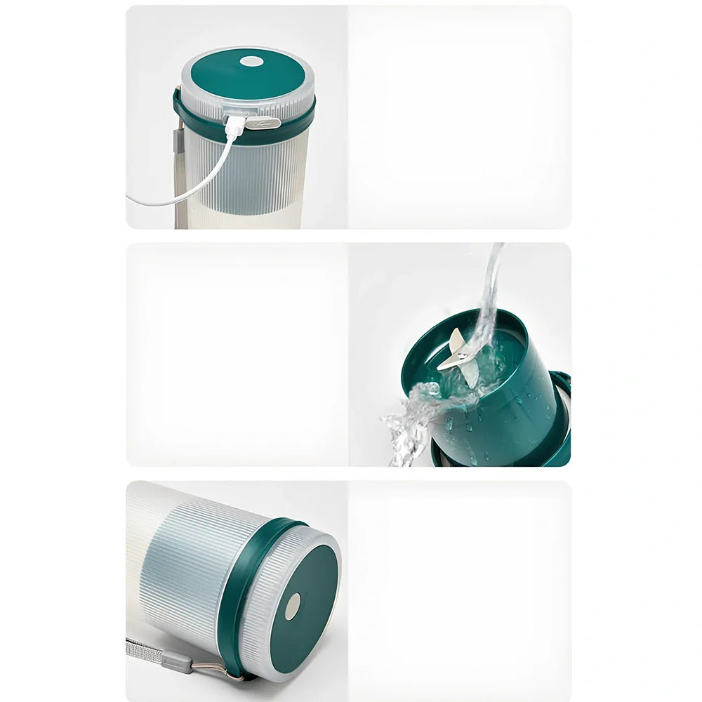 Pink portable USB rechargeable electric juicer cup, 98x98x187mm with 400mL capacity and PP food-grade material