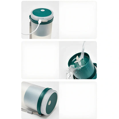 Pink portable USB rechargeable electric juicer cup, 98x98x187mm with 400mL capacity and PP food-grade material