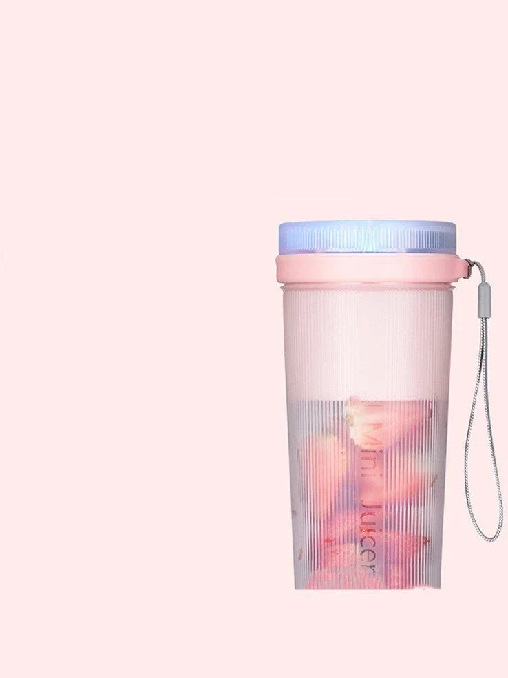 Pink portable USB rechargeable electric juicer cup, 98x98x187mm with 400mL capacity and PP food-grade material