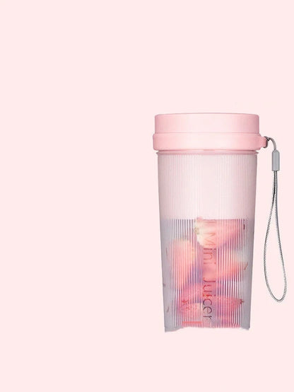 Pink portable USB rechargeable electric juicer cup, 98x98x187mm with 400mL capacity and PP food-grade material