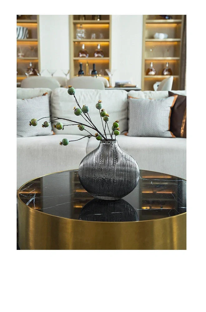 Silver brushed electroplated glass vase showing brushed texture and glass transparency at opening