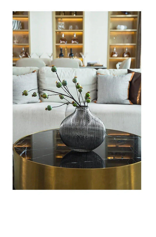 Silver brushed electroplated glass vase showing brushed texture and glass transparency at opening