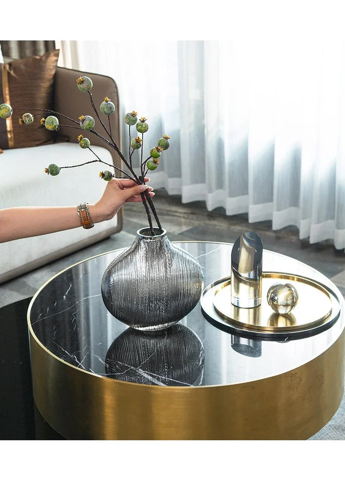 Silver brushed electroplated glass vase showing brushed texture and glass transparency at opening